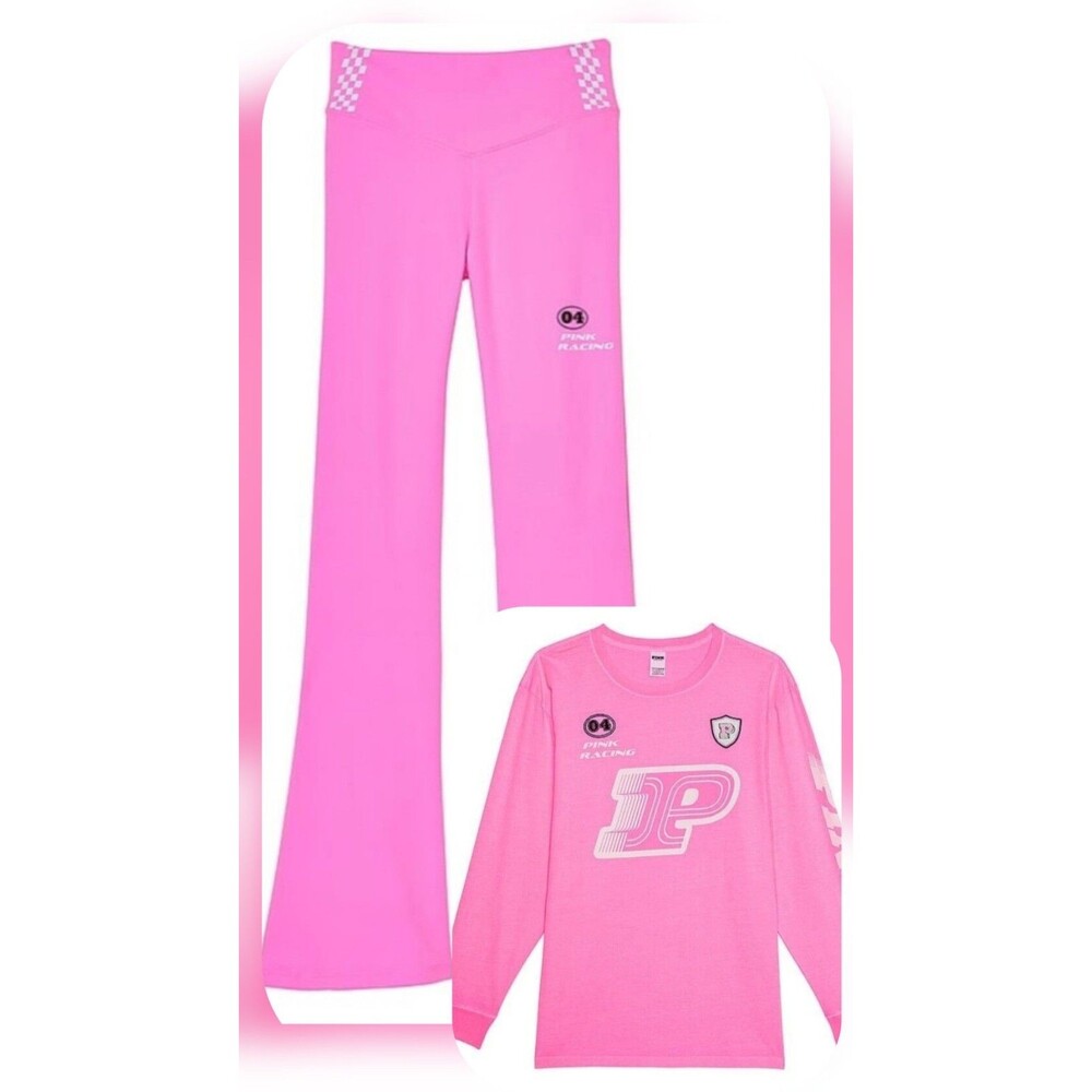 VS PINK Racing Outfit Tee Leggings Flare NASCAR Set
